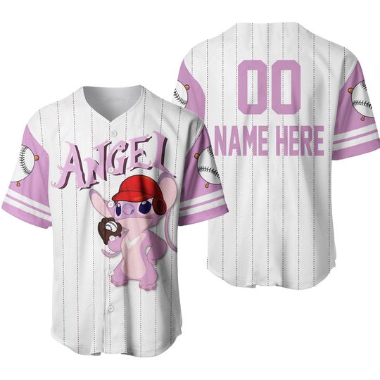 Angel Stitch girlfriend Pink White Baseball Jersey