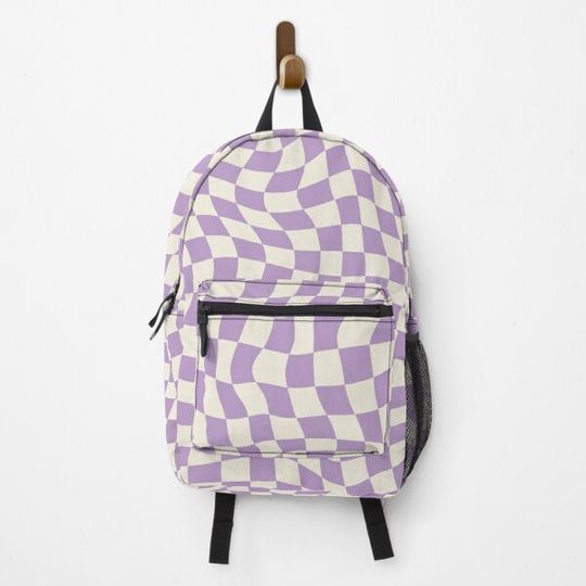 Purple Retro Wavy Checkered Pattern Backpack