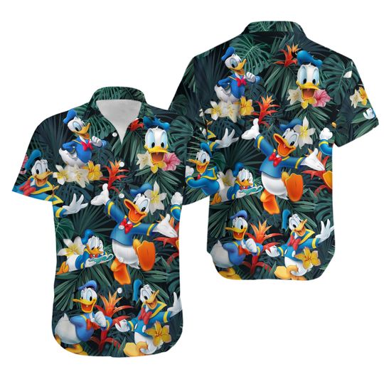 Disney Donald Duck Hawaiian Shirt, Summer Button Up, Summer Beach Trip Family Hawaiian Shirt