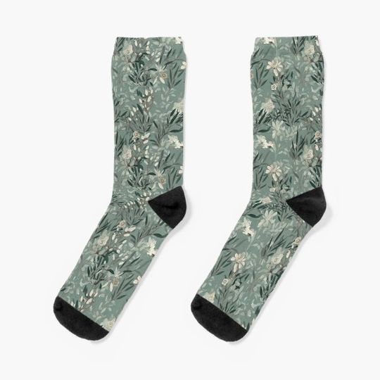 Sage Green Abstract Floral Art Socks