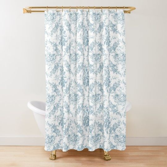 Blue Rose Toile Shower Curtain