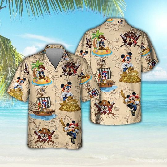 Disney Mickey Hawaiian Shirt, Pirates Mickey Mouse Pattern Tropical Summer