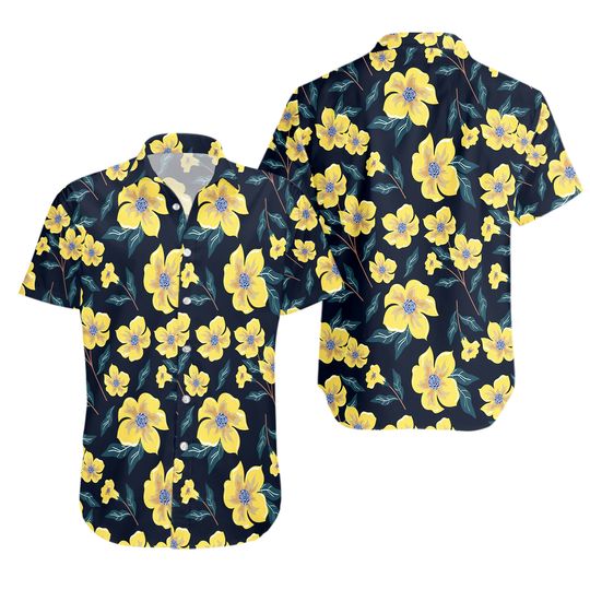 Hawaiian Style Yellow and Black Men's Hawaiian Shirt