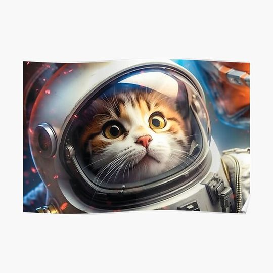 Cute Space Cat In Astronaut Suit Premium Matte Vertical Poster