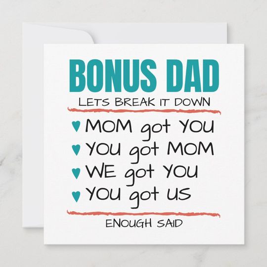 Bonus Dad, Funny Gift for Step-Dad Card