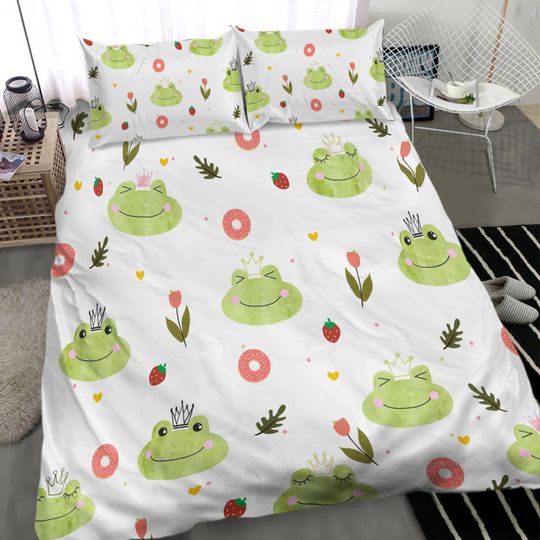 Frog Duvet Cover Set for Teens Adults, Cute Green Dancing Frog Bedding Set