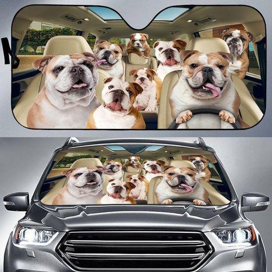 Bulldog Car Sun Shade, Bulldog Car Sunshade, Dog Car Sun Shade, Bulldog Car Decoration