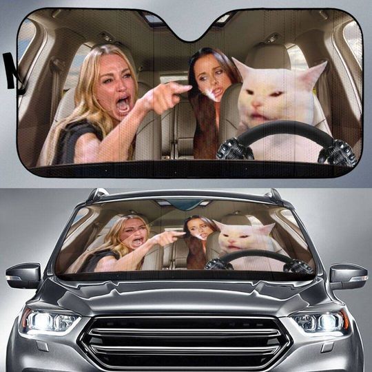 Funny Meme Auto Sun Shade - Driving Cats Car Sun Shade - Gifts For Long Distance Drivers