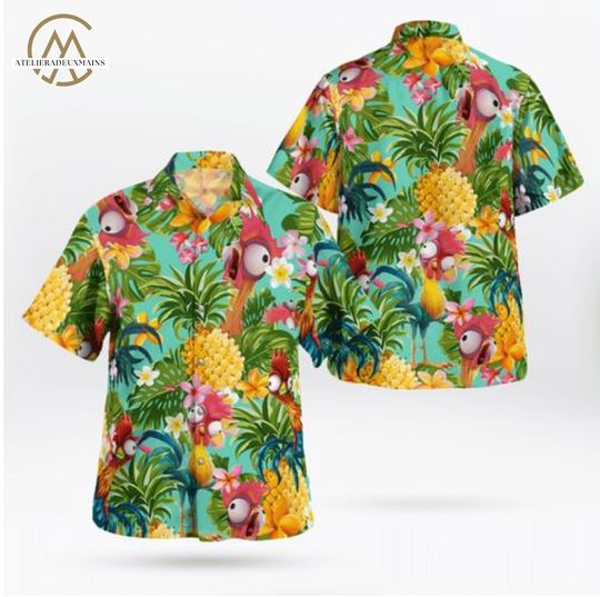 Hei Hei Pineapple Tropical Button Hawaiian Shirt, Disney Vacation Shirt