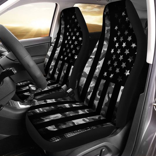 Grey Camouflage American USA Flag Car Seat Covers
