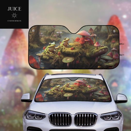 Frogs and Mushrooms Sun Shade for Car, Gobblincore Window Cover