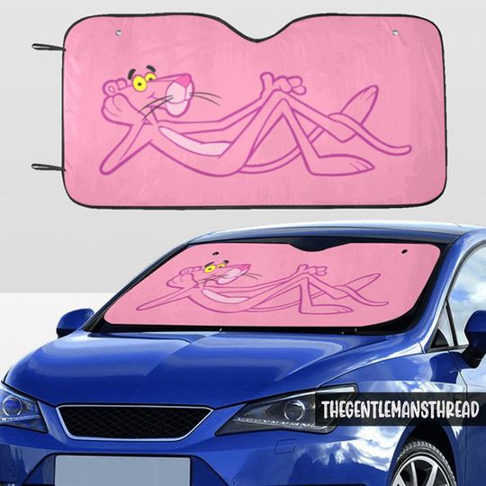 Pink Panther Car Sun Shade, Cartoon Pink Panther Print Auto Sunshade