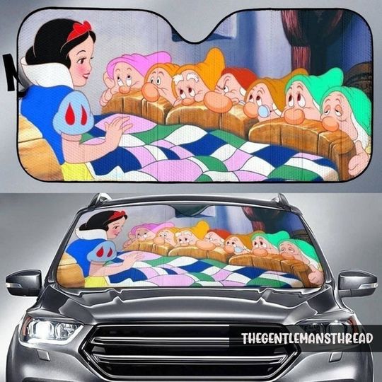 Snow White And 7 Dwarf Car Sun Shade, Funny Cartoon Auto Sunshade