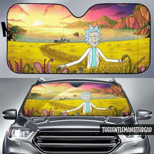 Rick And Rickandmorty Farm Car Sun Shade, Rick Rickandmorty Driving On Auto Sunshade