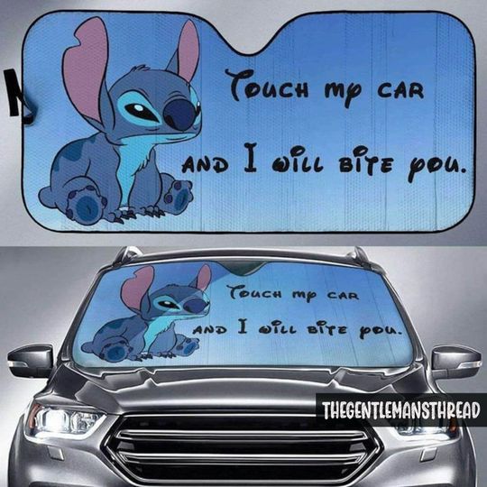 Angry Stitch/I Will Bite You Car Sun Shade, Funny Stitch Cartoon Auto Sunshade