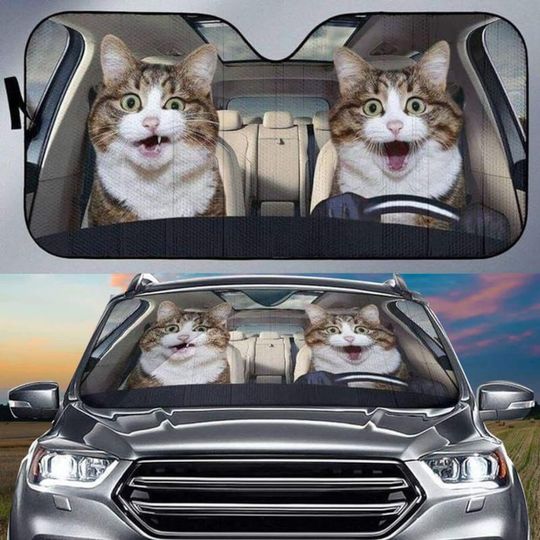 Funny Cat Couple Driving Car Sunshade, Car Sun Shade