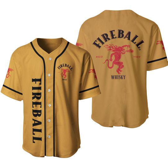 Vintage Yellow Fireball Whiskey Baseball Jersey, Christmas Gift, Lover Beer