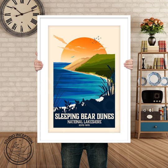 Sleeping Bear Dunes Print, Sleeping Bear Dunes National Lakeshore Print Travel Poster