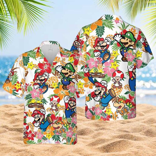 Super Mario Hawaiian Shirt, Mario And Luigi Beach Hawaiian Shirt