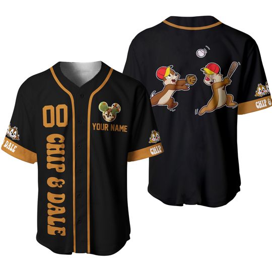 Chipmunks Chip & Dale Brown Black Jersey, Disney Custom Baseball Jersey