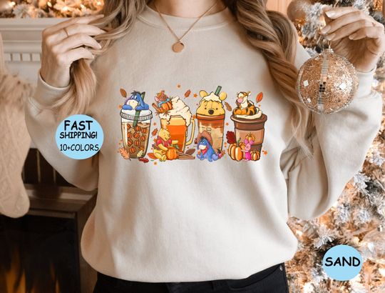 Disney Winnie The Pooh Coffee Latte Shirt Sweatshirt Hoodie , Vintage Fall Season Sweater