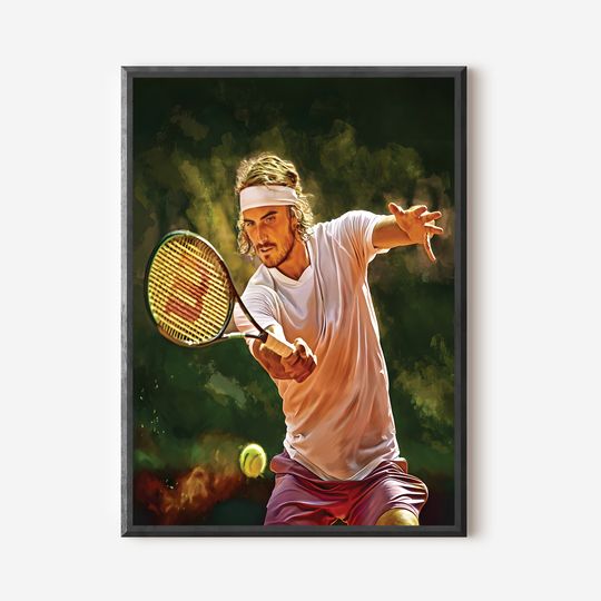 Stefanos Tsitsipas forehand RG French Open 2021. Digital artwork print poster. Tennis fan art gift. Premium Matte Vertical Poster