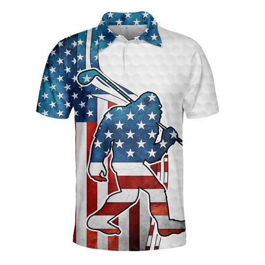 Bigfoot American Flag Golf Polo Shirts