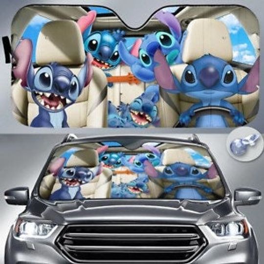Stitch Blue Monster And The Owner Car Sun Shade, Iconic Monster Carton Car WindShield