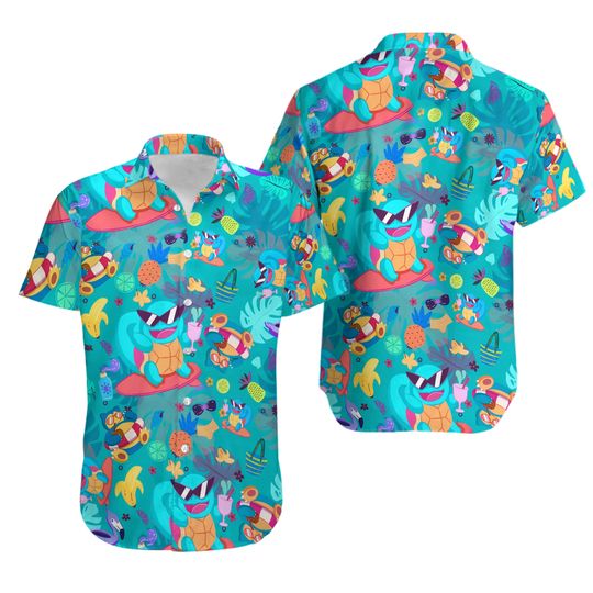 Squirtle Hawaiian Pattern.xanh.Hawaiian Shirt