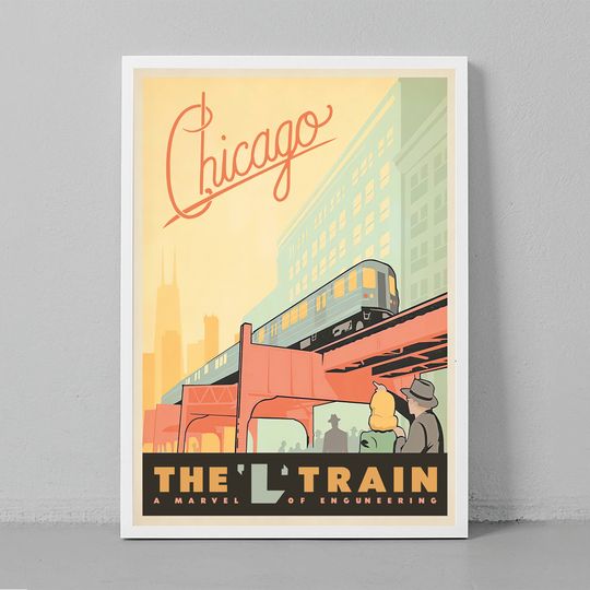 vintage Chicago poster, Chicago The L poster, The L Train, Art deco Chicago poster, Elevated Train Premium Matte Vertical Poster