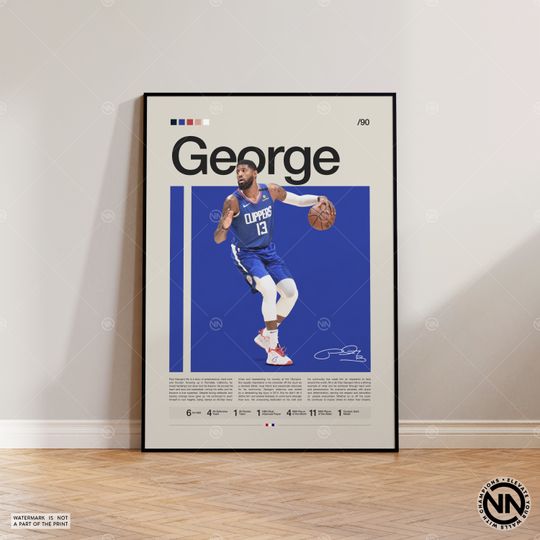 Discover Paul George Poster, L.A. Clippers Poster, Sports Poster, Mid Century Modern