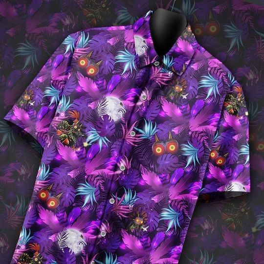 Purple The Legend Of Zelda Majora & Korok Hawaiian Shirt, Zelda Hawai Shirt