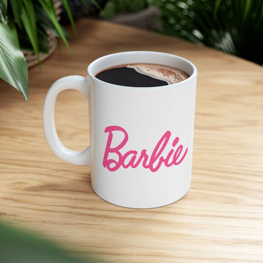 Barbie Barbie and Ken Pink White Ceramic Mug