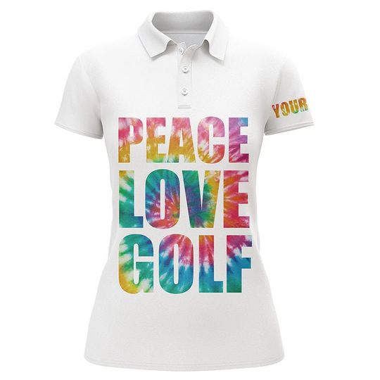 Custom Name Tie Dye Peace Love Golf Women 3D Polo Shirt