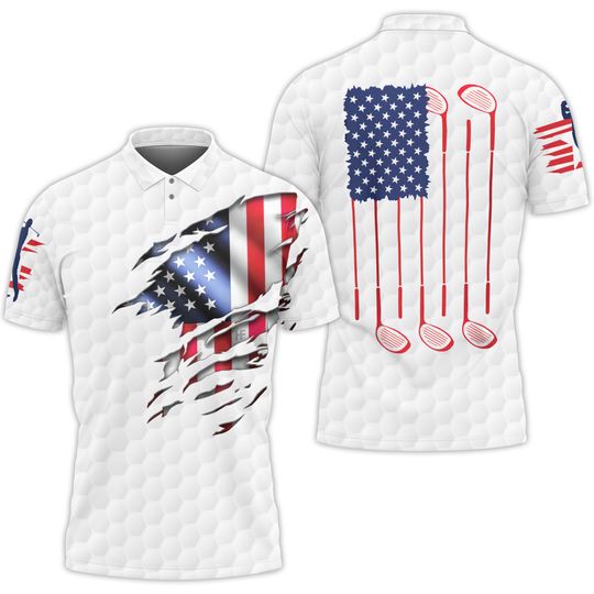 American Flag Polo Shirt For Golfer - USA Flag Golf Polo Shirt For Men