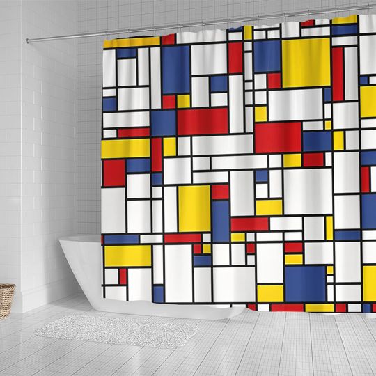 Piet Mondrian Abstract Pop Art 1960s Red Blue Yellow Rectangles Shower Curtain