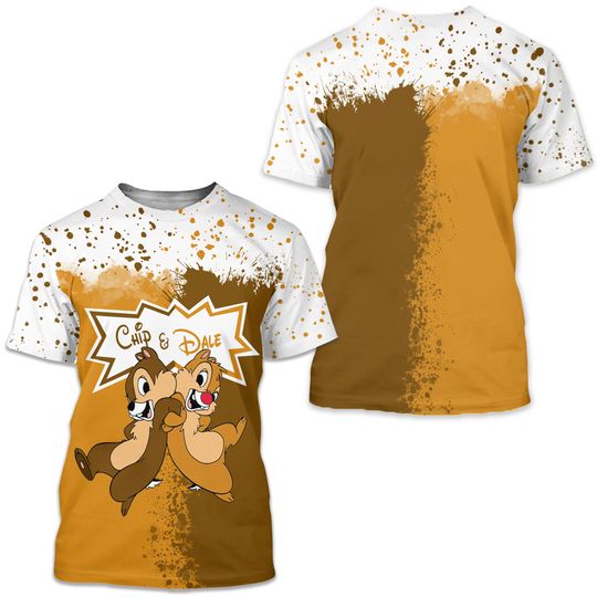 Chip & Dale Chipmunks Brown Splatter Paint Disney Graphics Cartoon  3D Tshirt