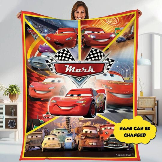 Personalized Cars Fleece Blanket, Custom Lightning Mcqueen Fleece Blanket