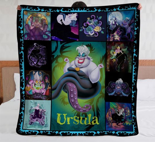 Ursula The Little Mermaid Fleece Blanket, Disney Villain Sofa Blanket, Walt Disney World,  Disneyland Throw Blanket