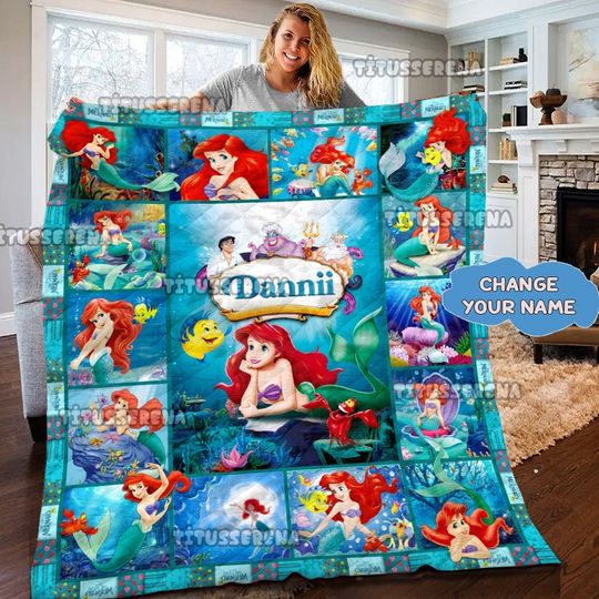 Custom Ariel The Little Mermaid Fleece Blanket, Ariel Princess Bedding Set