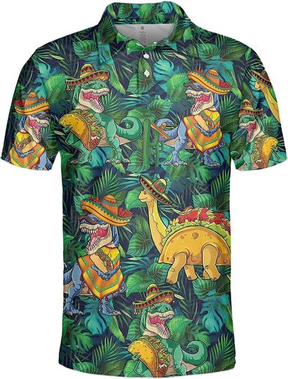 Gopory Dinosaur Golf Shirts for Men Dinosaur Shirt Men Hawaiian Polo Shirts