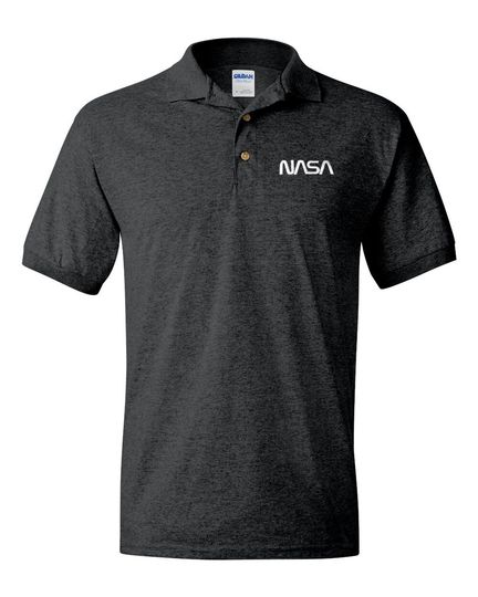 NASA Worm Logo Dark Gray Embroidered Polo Shirt