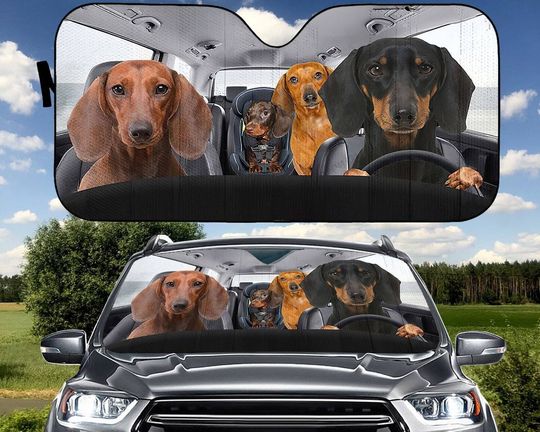 Dog Lovely Family Car Sun Shade, Happy Dogs Car WindShield