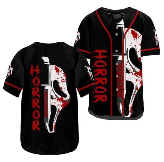 Bloody Ghostface Scream Horror Movie Halloween Baseball Jersey Shirt