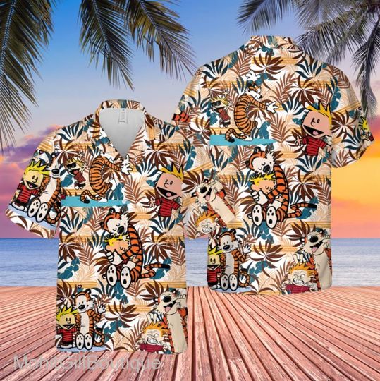 Custom Calvin and Hobbes Summer Hawaiian Shirt Shorts, Cartoon Summer