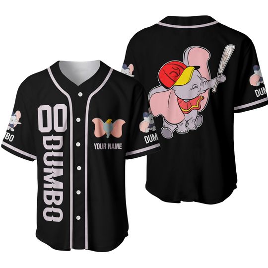 Dumbo Elephant Black Baseball Jersey | Disney Custom Name Number Baseball Jersey