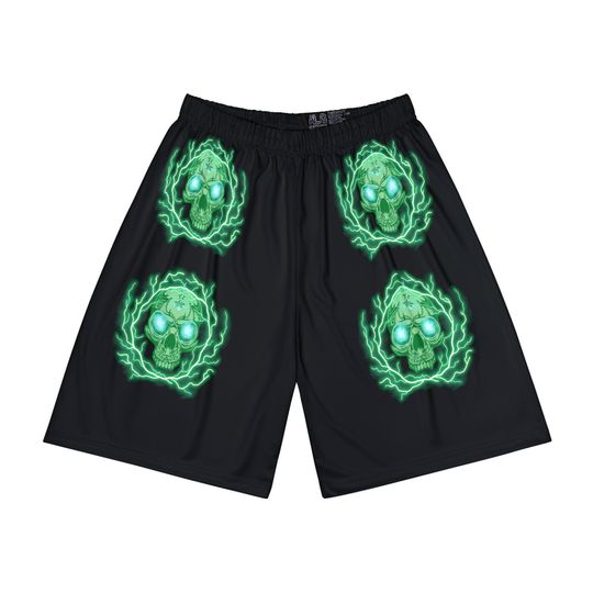 Glowing Green Skull Artistic Graphical Pattern Design Shorts