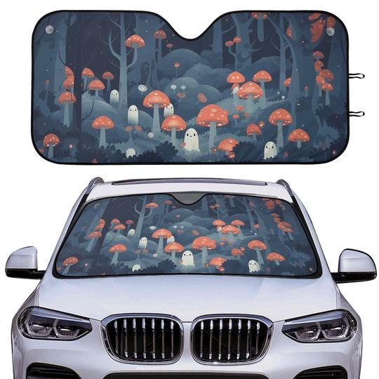 Red Mushroom Forest Cute little Ghost Car sunshade windshield cover