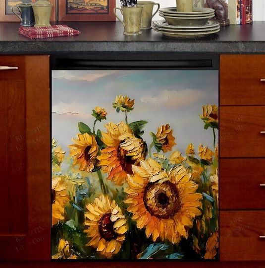 Kitchen Dishwasher Cover - Beautiful Summer Sunflowers
