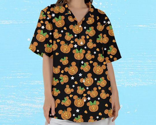 Disney Halloween Mickey Minnie Mouse Pumpkin Head Hawaiian Shirt